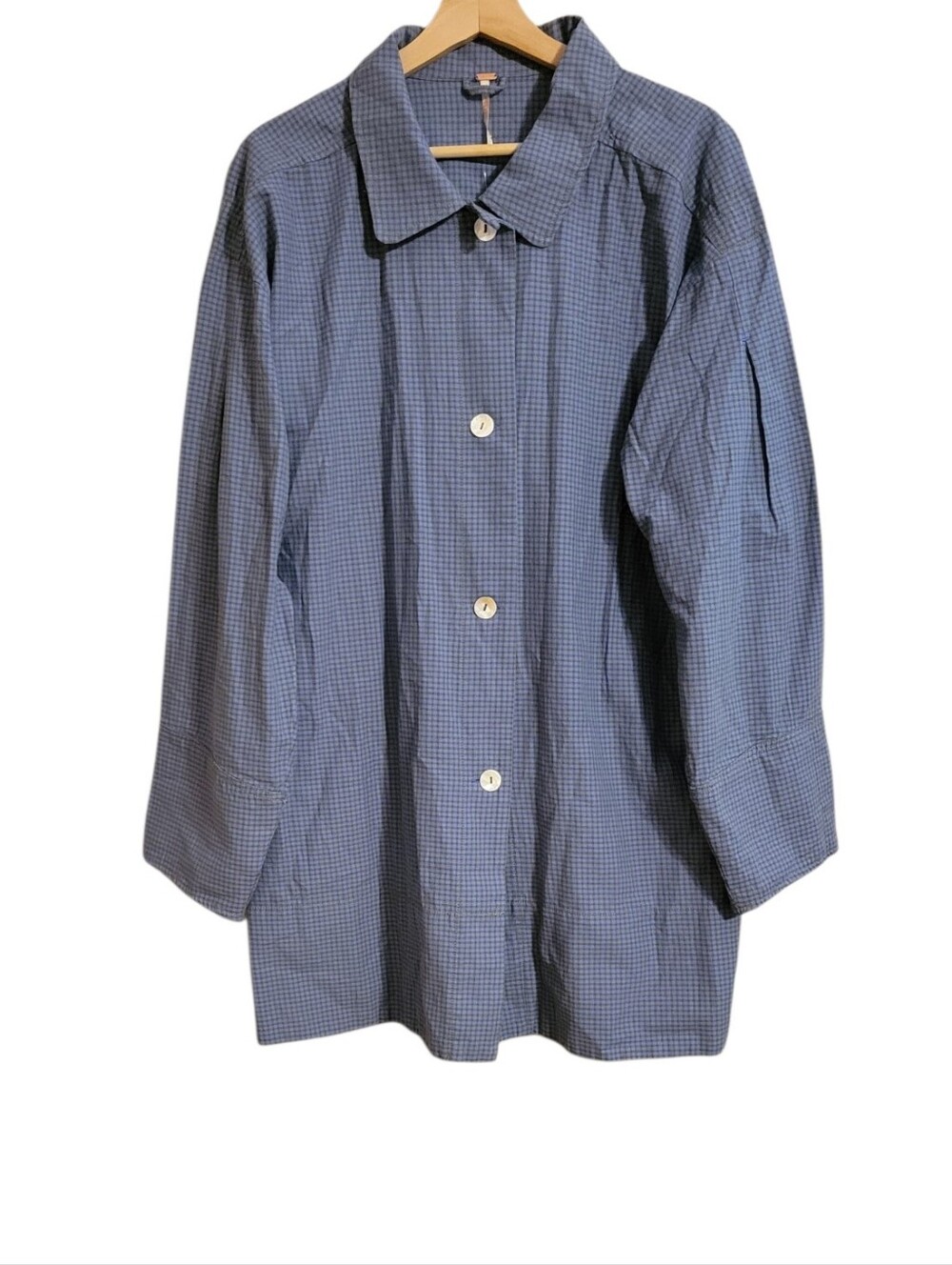 Free People Blue Checkered Oversized Shirt Jacket